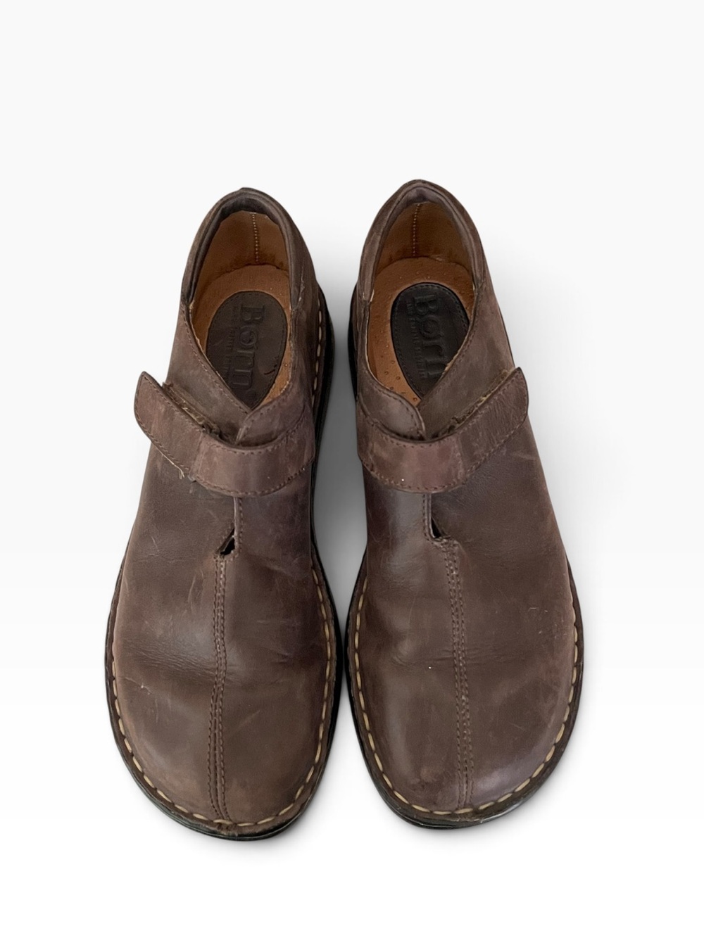 Born Comfort Mary Janes Shoes Women's Size 9 Brown Leather Hook And Loop Flats